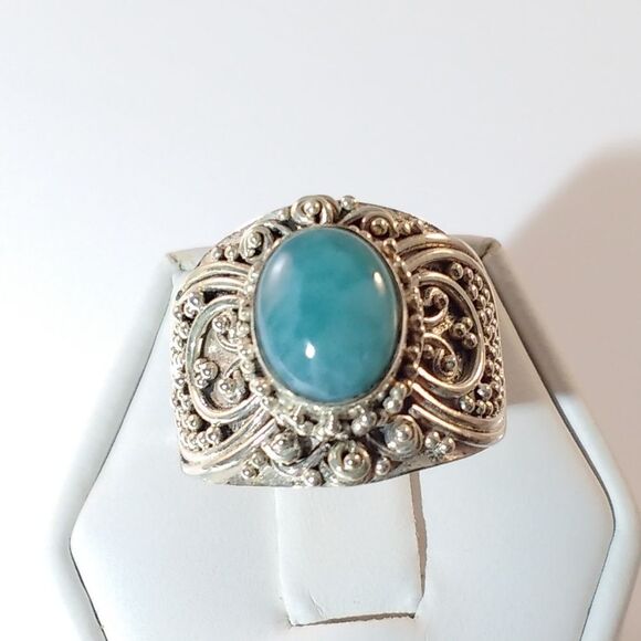 Bali Larimar Ring Sterling Silver Size 7 - Picture 4 of 8